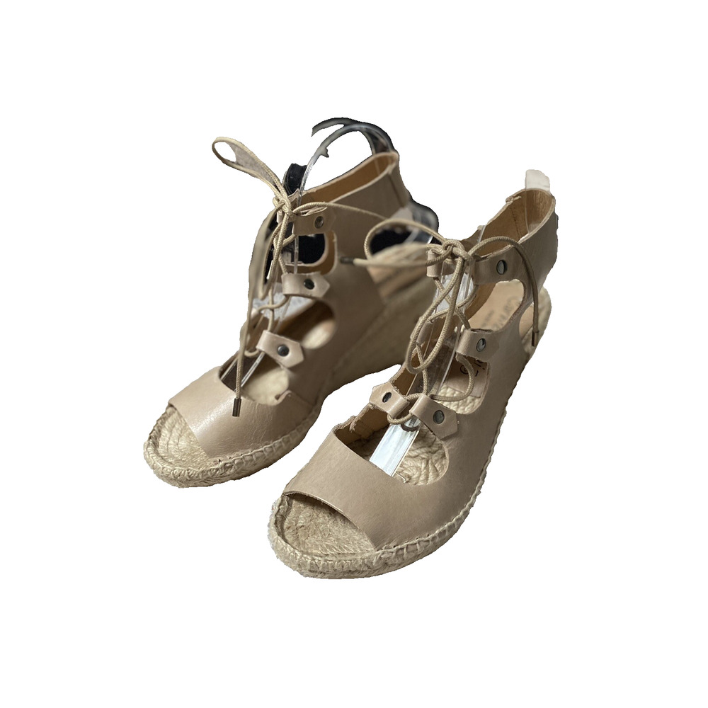 Carmen Saiz Anthropologie Leather Espadrille Wedge‎ Sandals Tie~38. US 7.5- 8